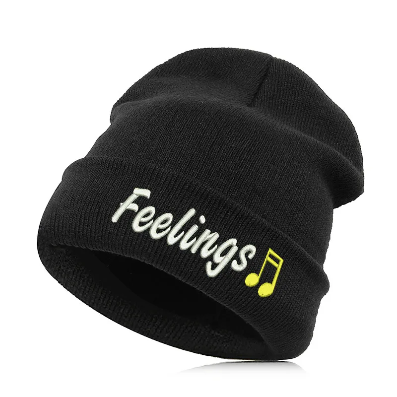 Feelings Beanie шляпа Skullie шапка, вязаная шапка-носок зима-осень вышивка лозунг девиз слова в стиле панк Для мужчин Для женщин для мальчиков и девочек уличных танцев улыбка - Цвет: Feelings