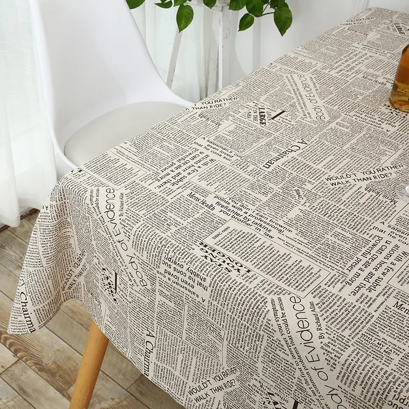 

140*100CM Newspapers Pattern Decorative Table Cover Cotton Linen Tablecloth Dining Desk ClothTable Cover For Kitchen Home Decor