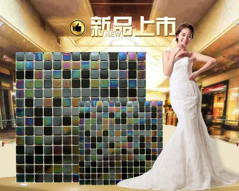 Переливающаяся мозаичная плитка из черного стекла настенная для ванной душа