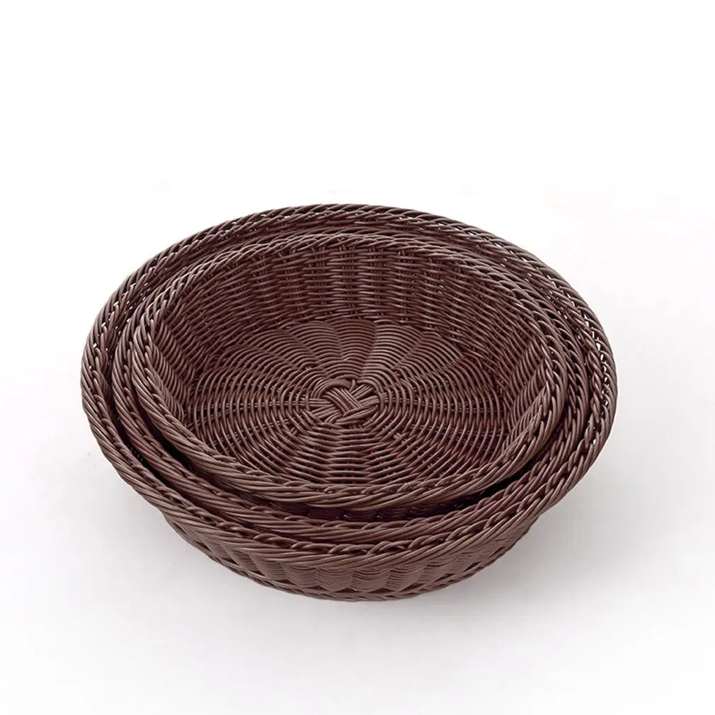 A2525 Hand-woven Storage Basket Round Vegetable And Fruit Rattan Plastic Home Drain Drying Groceries Organizer | Дом и сад