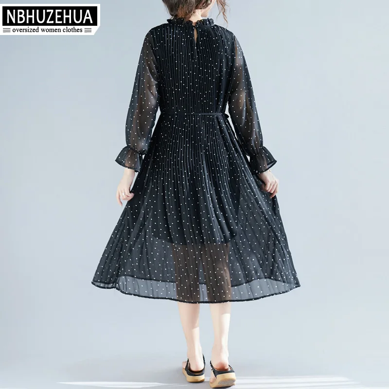 NBHUZEHUA женское платье 2019 летнее с рисунком в горошек длинные шифоновые платья
