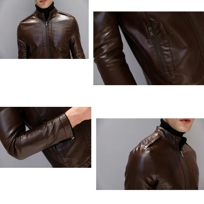 

M-5XL Plus Size Men Leather Jacket High Quality Faux Leather Jackets Male Smart Casual Stand Collar Solid Mens Leather Coat