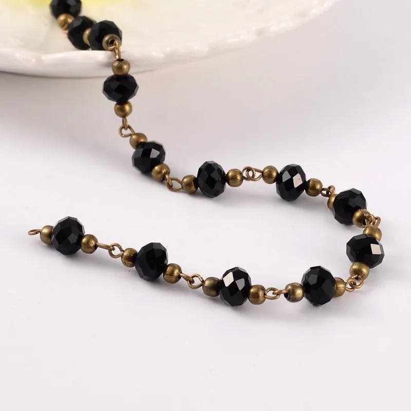 

8x6mm Handmade Glass Beaded Chains for Necklaces Bracelets Making Brass Beads and Brass Eyepins Mixed Color, 39.3";1m/strand F80