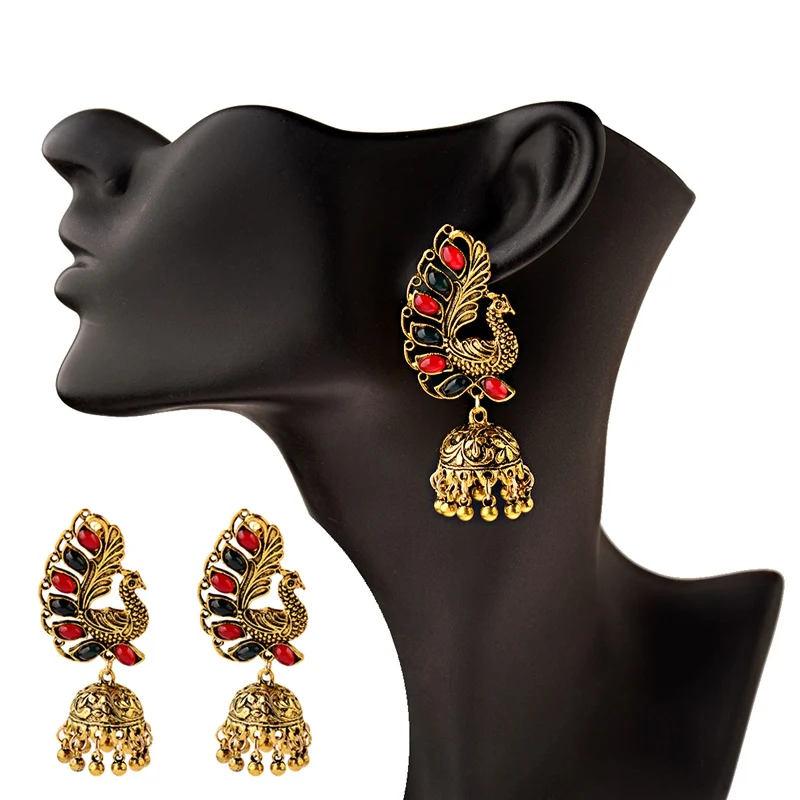 OIQUEI цыганские индийские Jhumka ювелирные изделия Богемия этнические золотые металлические в форме птиц Большие колокольчики Висячие серьги для женщин pendientes Mujer