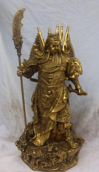 

xd 002508 17" Chinese Bronze 9 Dragon Warrir GuanGong Guan Gong GuanYu Hold Sword Statue