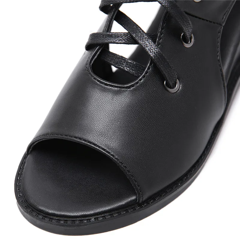 YMECHIC/черные сандалии гладиаторы с открытым носком перекрестной шнуровкой на