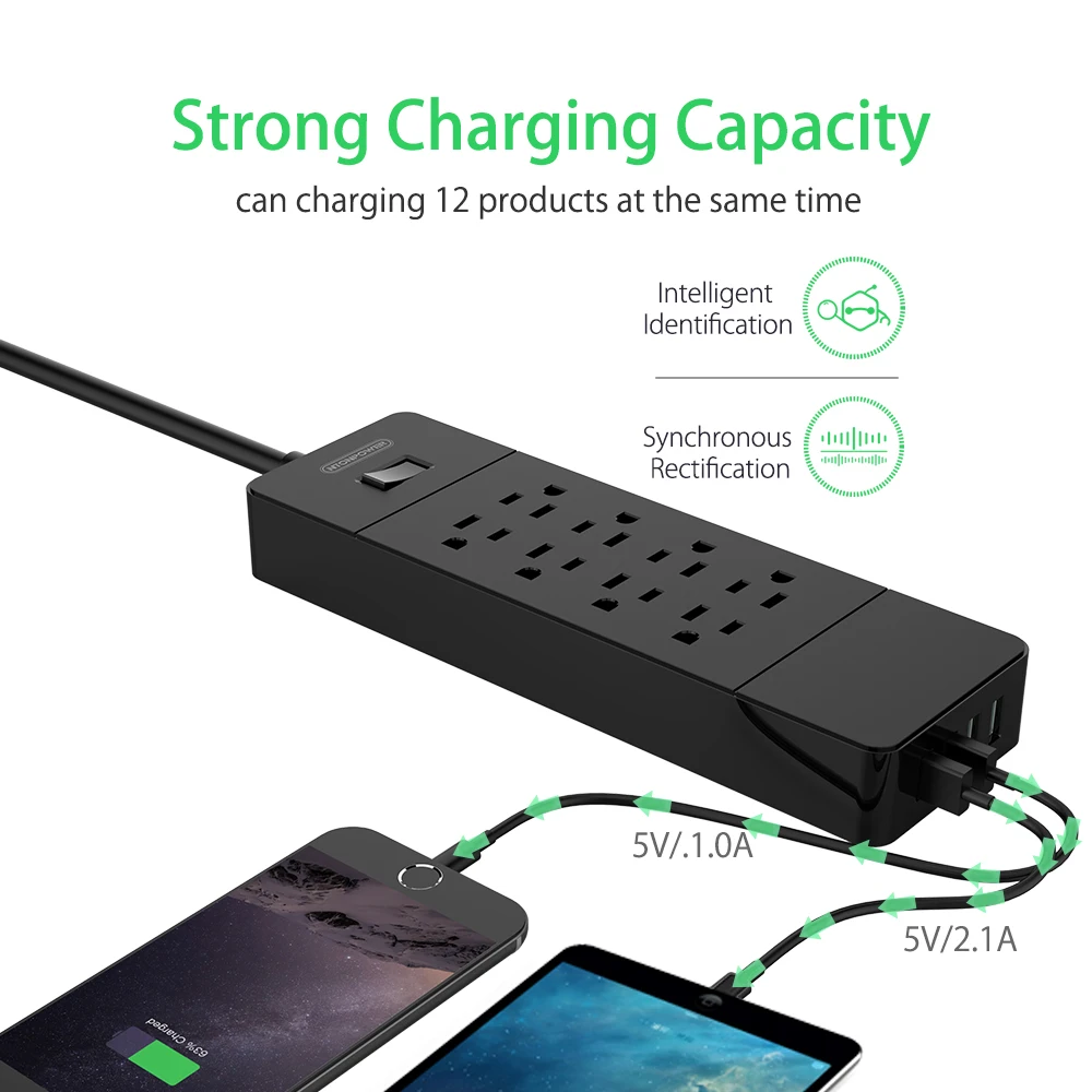 NTON Защита от перенапряжения питания семейная полоса 8 AC 4 USB зарядное устройство
