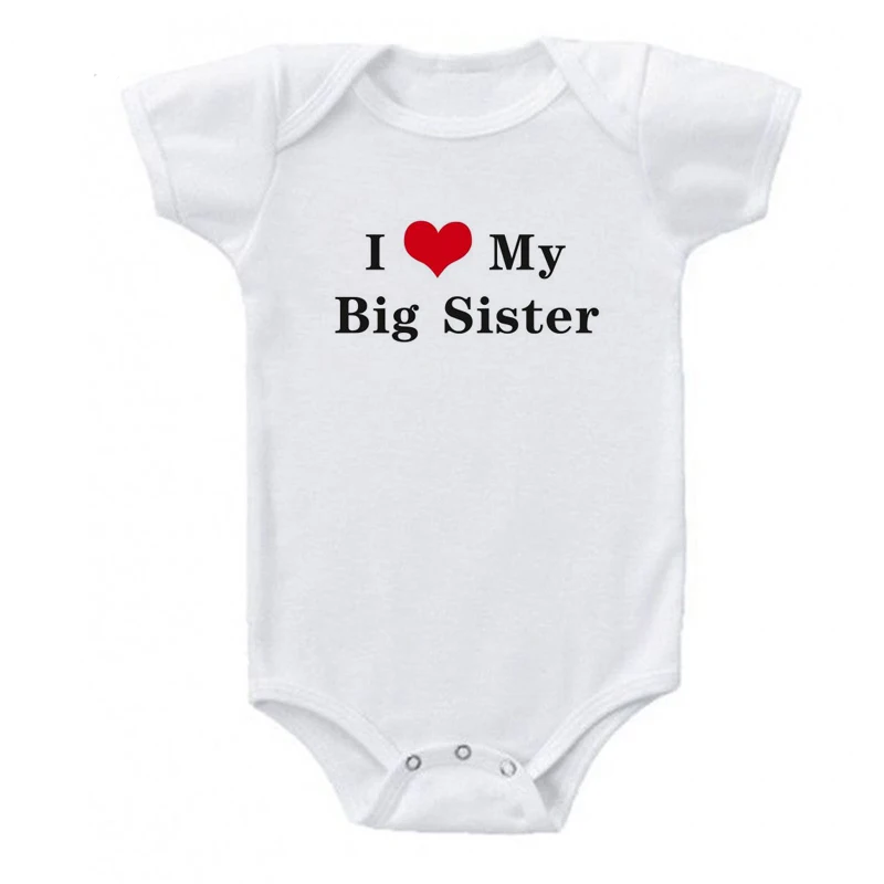 Футболки с надписью I Love My Big Sister (старшая сестра) Детские комбинезоны Одежда для