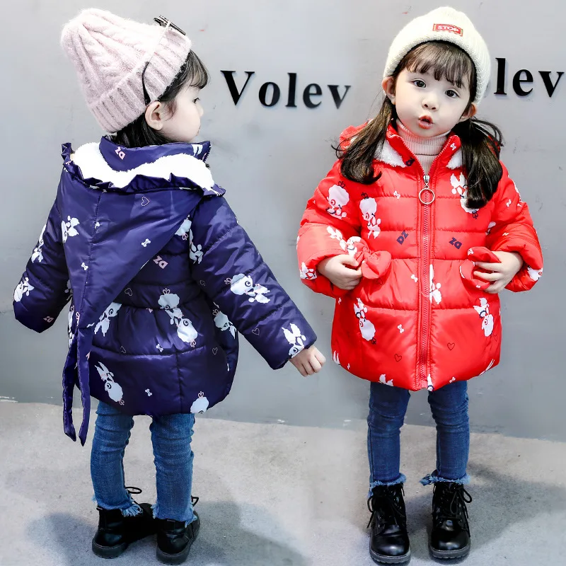 Зимняя детская плотная куртка для девочек милая с капюшоном малышей флисовое
