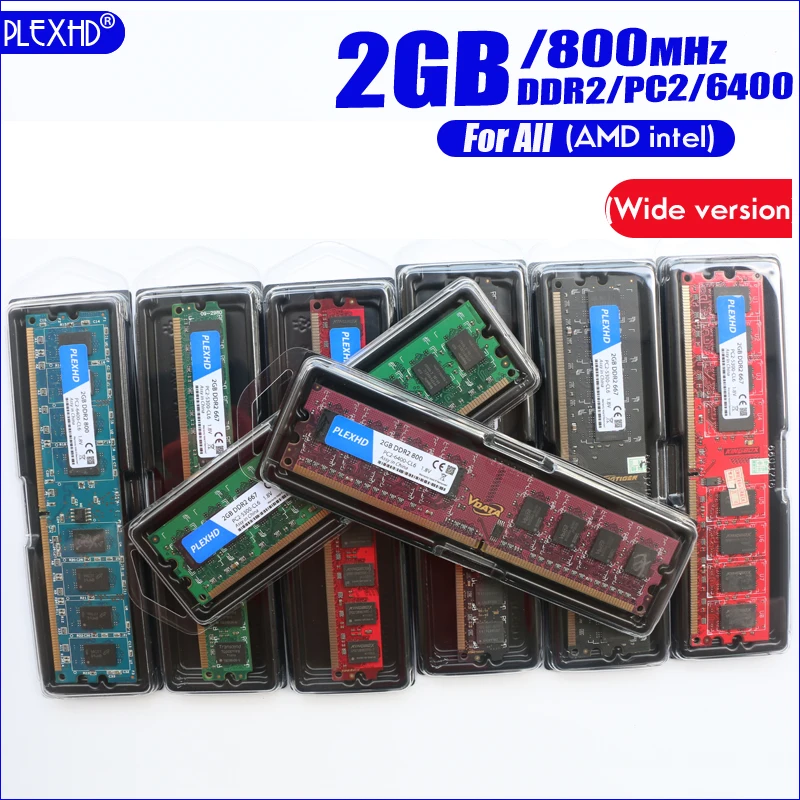 PLEXHD 2 Гб 2 Гб DDR2 PC2-6400 800 МГц для настольных ПК DIMM PC2 6400(широкая версия) Оперативная память(для intel amd) полностью совместима