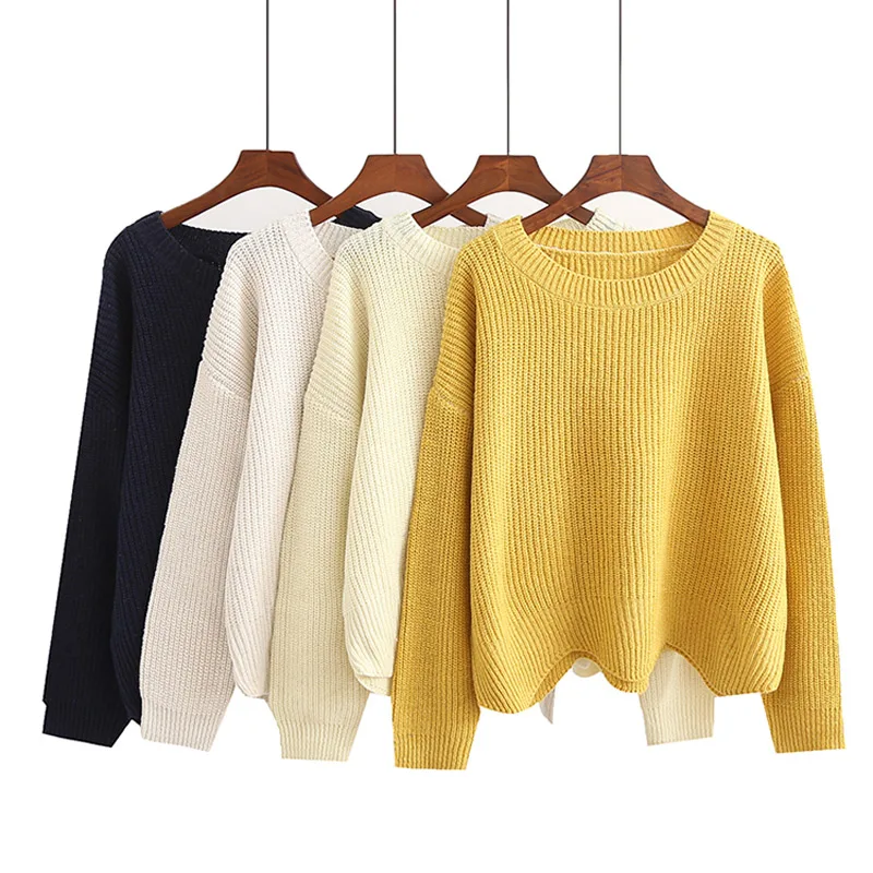 OMCHION Autumn 2018 O Neck Women Sweaters And Pullovers Casual Solid Waves Irregular Jumper Knitted Female Loose Variegate WMY80 | Женская