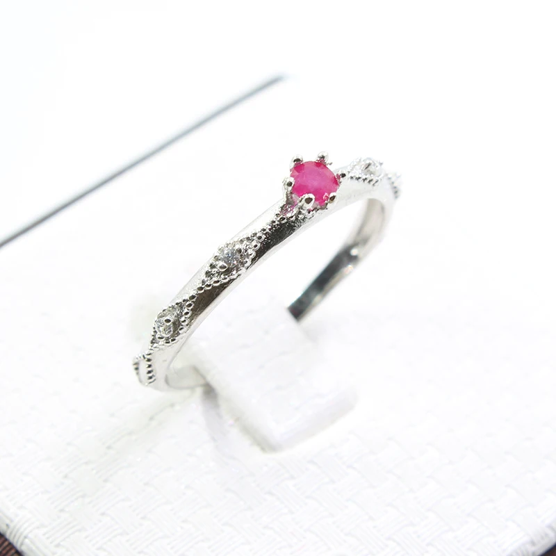 Vintage ruby engagement ring for woman 3 mm natural silver solid 925 jewelry romantic birthday gift | Украшения и аксессуары