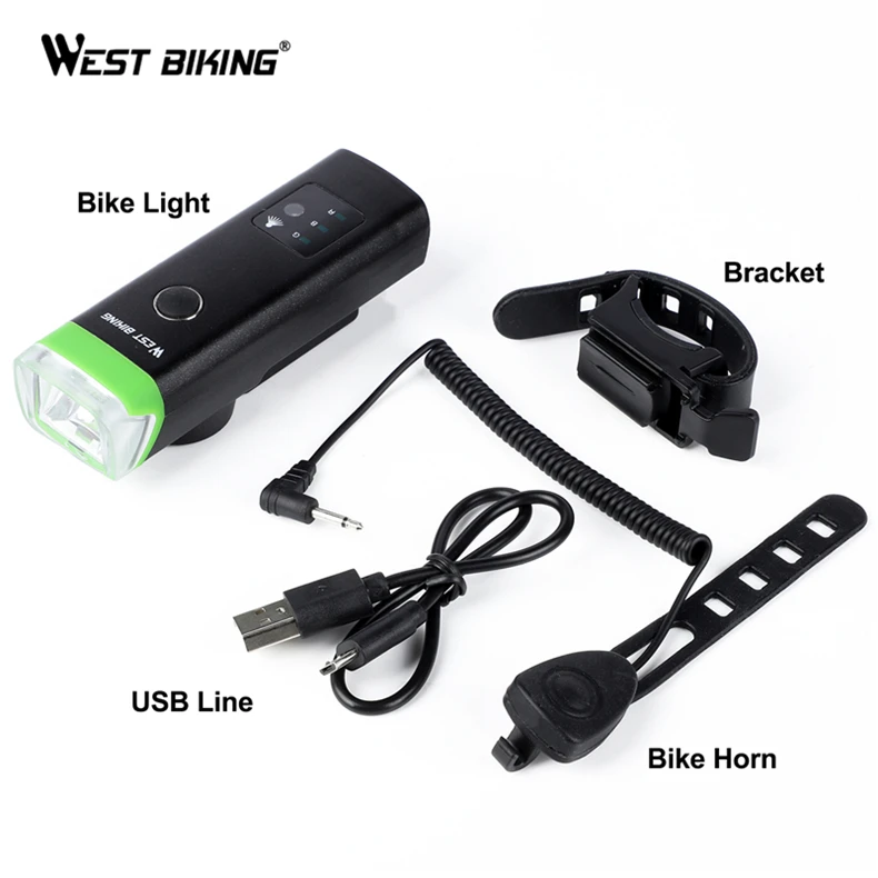 WEST BIKING велосипед передний светильник интеллигентая (ый) Сенсор светодиодный