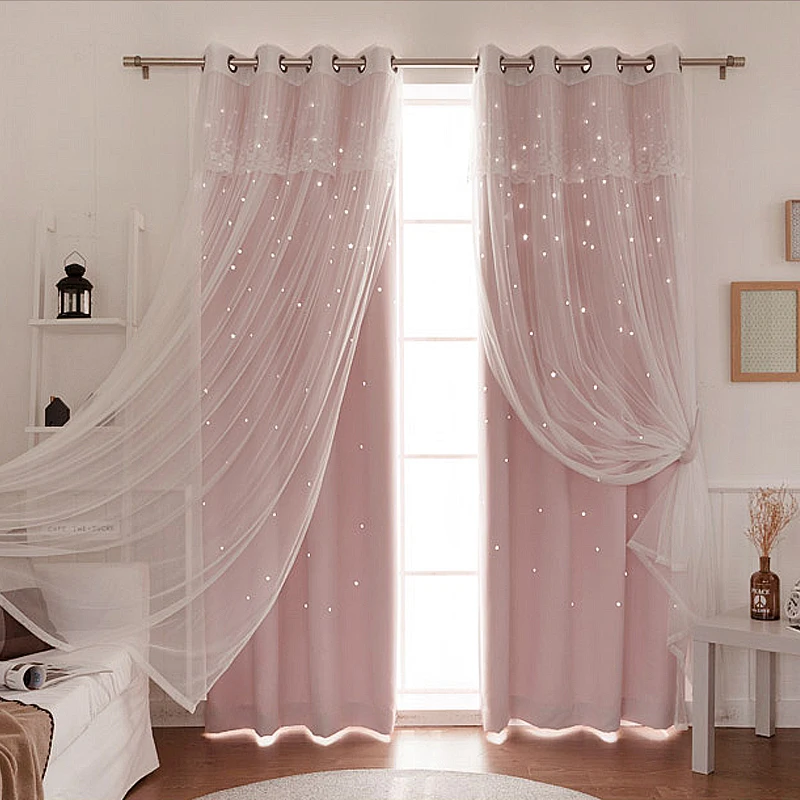 Pink SunnyRain, 1 шт., двухслойная занавеска со звездами, светонепроницаемые шторы для спальни для детской комнаты, занавески для гостиной - Цвет: Pink