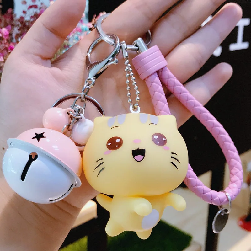2019 Fashion Cute Cartoon Cat Pendant Key Rings Kitten Chain Shake Head Bell Car Bag Keychains Creative Jewelry Gift | Украшения и