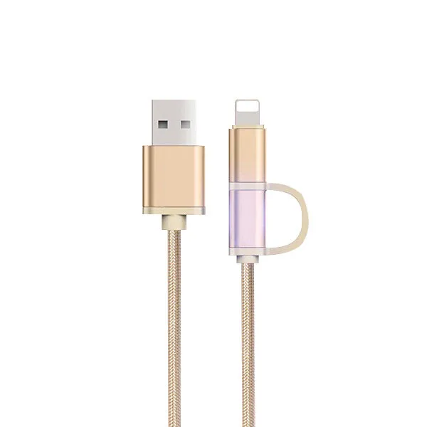 Золотой NOHON 2 в 1 микро USB кабель для зарядки и синхронизации данных 8 Pin для iPhone 7 8 Plus X для iPad Mini кабели для зарядного устройства для samsung S7 - Цвет: Золотой