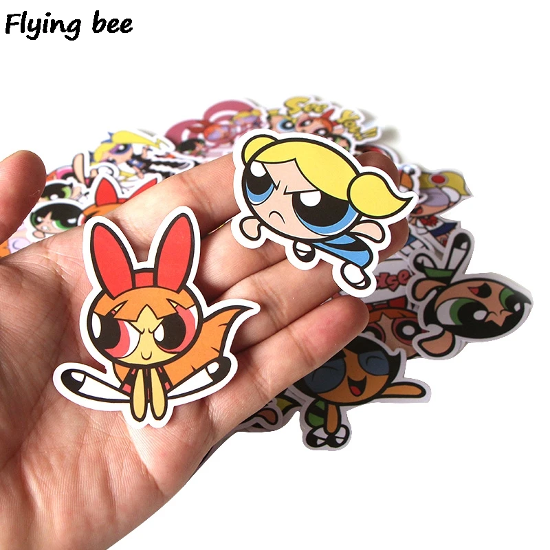 Flyingbee 36 шт. Powerpuff граффити наклейки для девочек для детей DIY багаж ноутбук скейтборд автомобиль водонепроницаемый стикер X0291