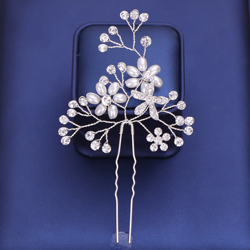 

Wedding Hair Pins Jewelry Women Pearl Rhinestone Hairpins Bridal Hair Accessories Silver Color Women Hair Pin Stick Headpiece