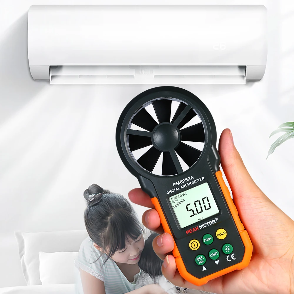 PEAKMETER PM6252A портативный измеритель скорости ветра счетчик Анемометр CFM датчик ветра проточный термометр воздуха с ЖК-подсветкой