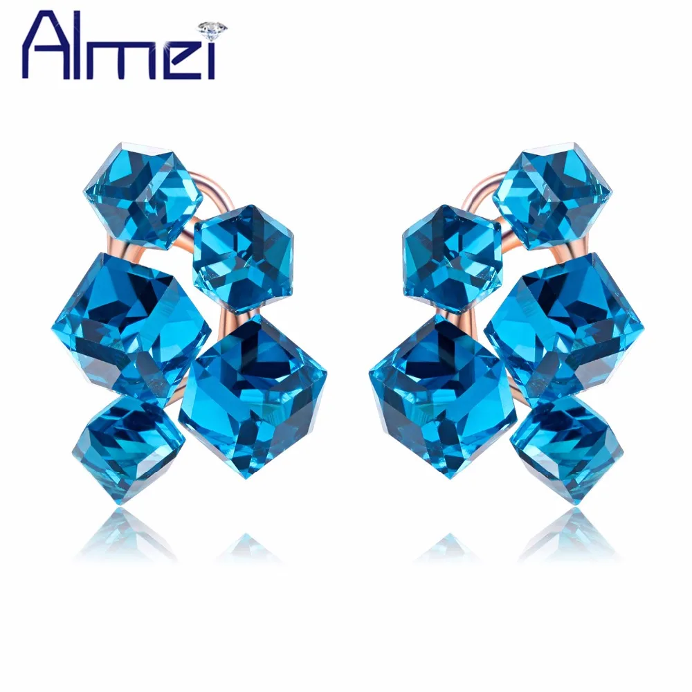 Скидка 15% большие женские серьги гвоздики Almei квадратные радужные синие