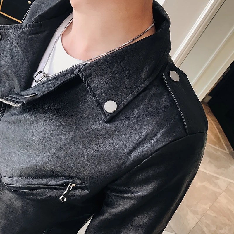 

Men's PU Coats Motorcycle Biker Faux Suede Leather Jacket Men Autumn Winter Clothes Male Zipper Pocket Coat Outwear JK028