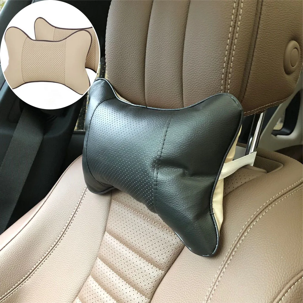 

2pcs Car Neck Pillow Perforating Design Double-sided PU Leather Hole-digging Car Headrest pillow Auto Safety Accessories