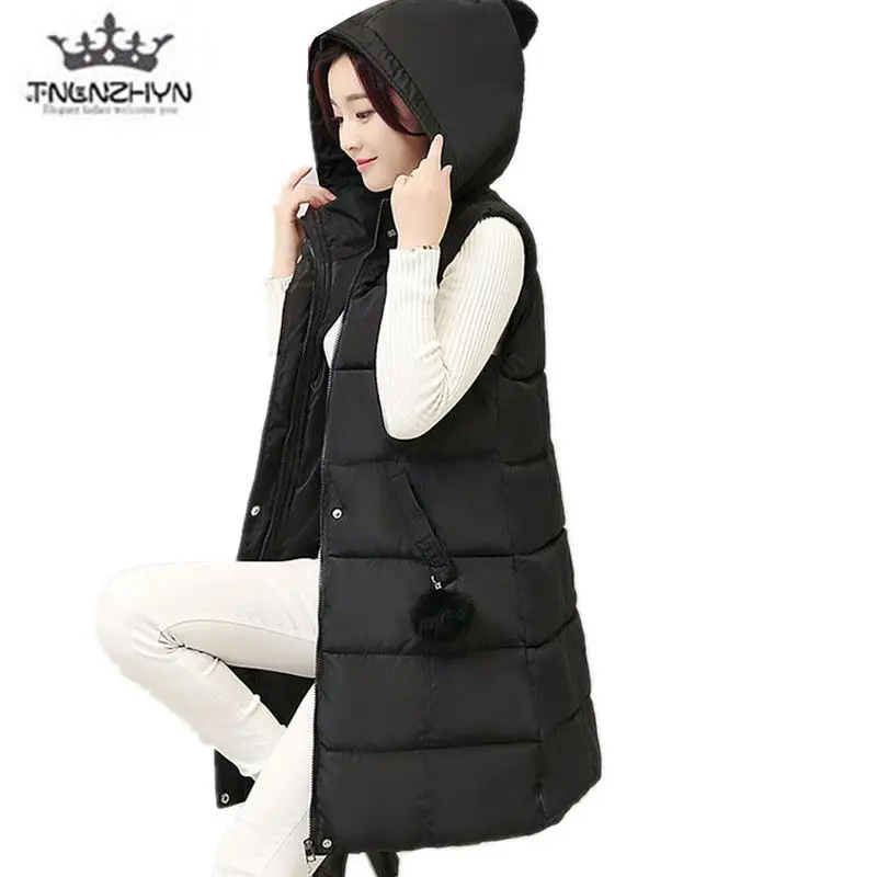 Женская осенне зимняя куртка жилеты с капюшоном большие размеры теплая пуховая