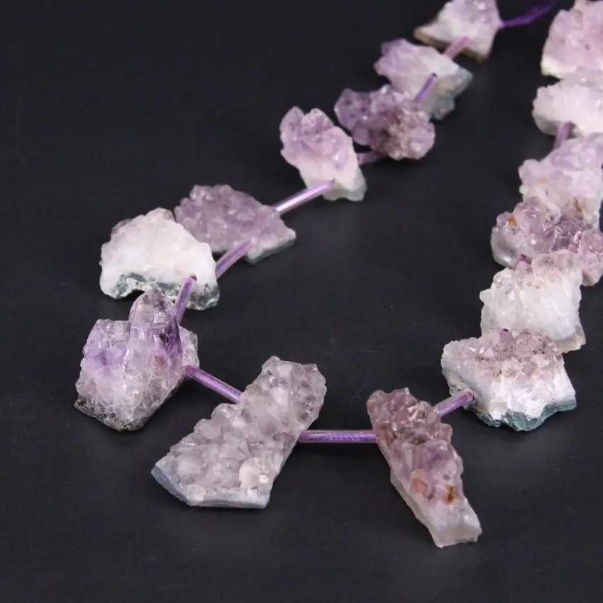 

15.5"/strand Natural Amethysts Quartz Geode Druzy Top Drilled Slice Nugget Beads,Raw Crystal Drusy Slab Pendants Jewelry Making