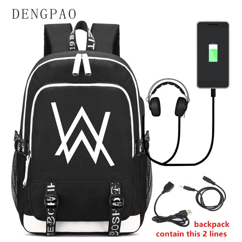 DENGPAO Alan walker Мода ноутбук водостойкие рюкзак с usb портом для женщин bagpack мужской