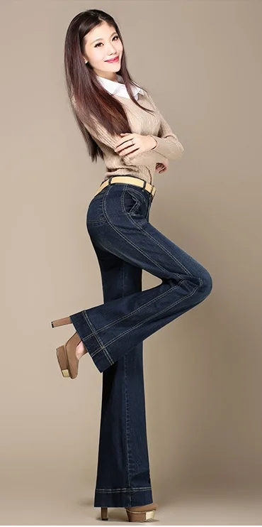 Free Shipping Women Wide Leg Jeans Ladys Fashion Full Length Big Straight trousers Boot Cut Flares Pants Large Size 26-40 | Женская