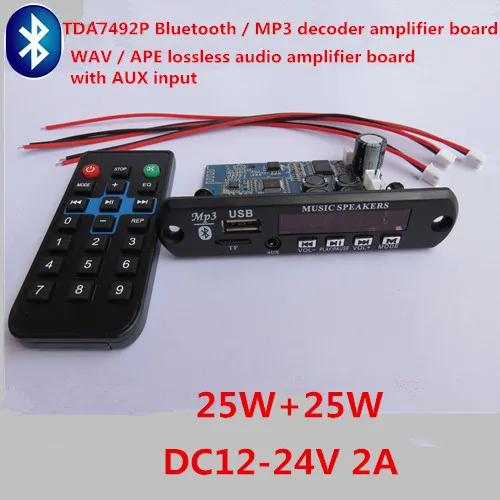 

TDA7492P 25W+25W Bluetooth / MP3 decoder amplifier board Bluetooth / USB (U disk) / TF card /WAV / APE / AUX audio input