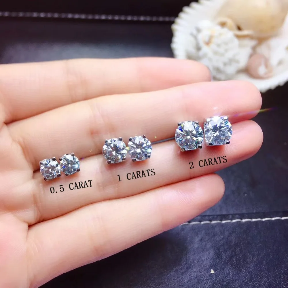 MeiBaPJ Top Quality Natural Moissanite Stud Earrings 925 Sterling Silver Simple Earrings Fine Jewelry for Women