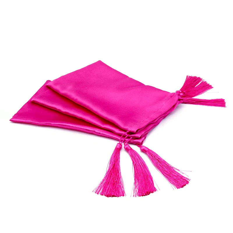 18x30cm Blank hot pink virgin hair extension packaging satin silk bag with luxury tassels gift bundles packing bags | Дом и сад