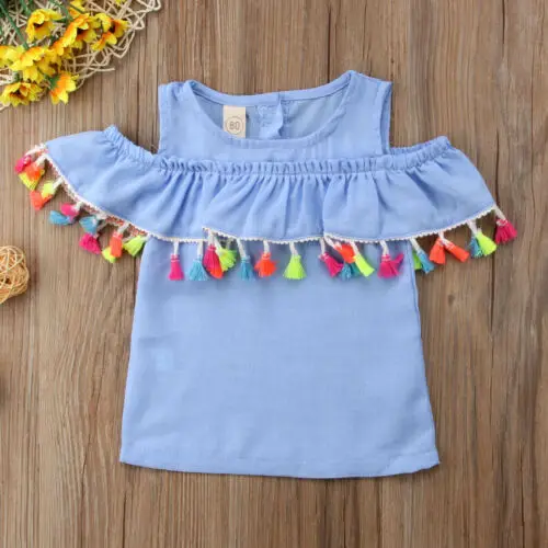 Новинка 2019 летние повседневные футболки для маленьких девочек топы с открытыми