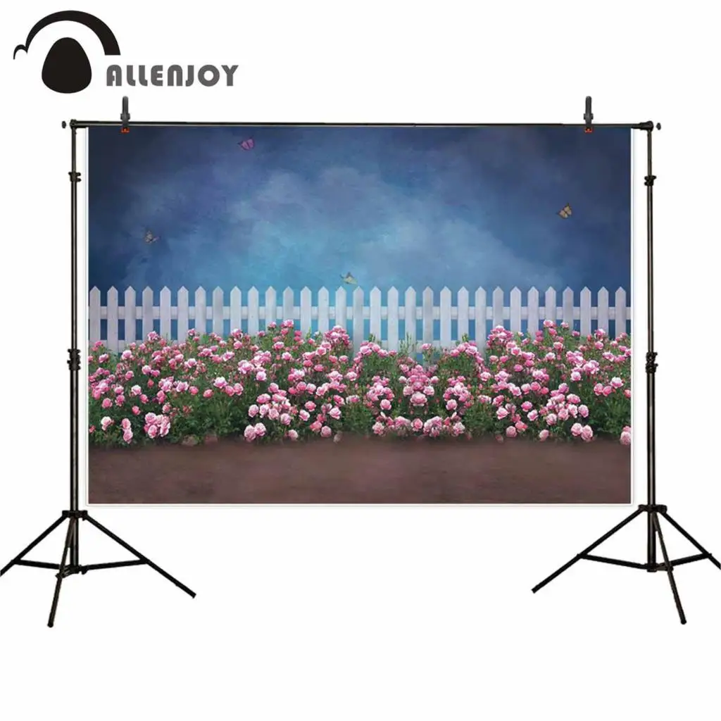 

Фон для фотосъемки Allenjoy весенний темно-синий небо бабочка забор розовый цветок фон для фотостудии Фотофон реквизит для фотосъемки