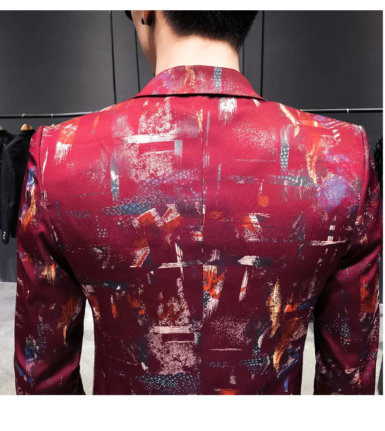 Цвет красного вина повседневный мужской блейзер Slim Fit сценические вечерние