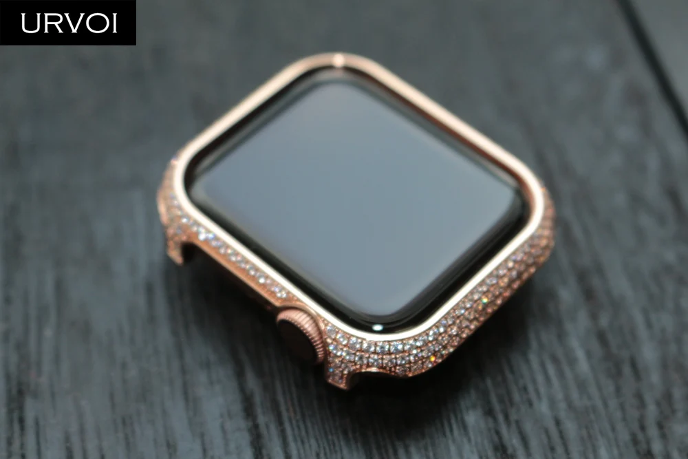 URVOI Роскошный чехол для Apple Watch series 5 4 3 2 1 рамка блестящие стразы металлический