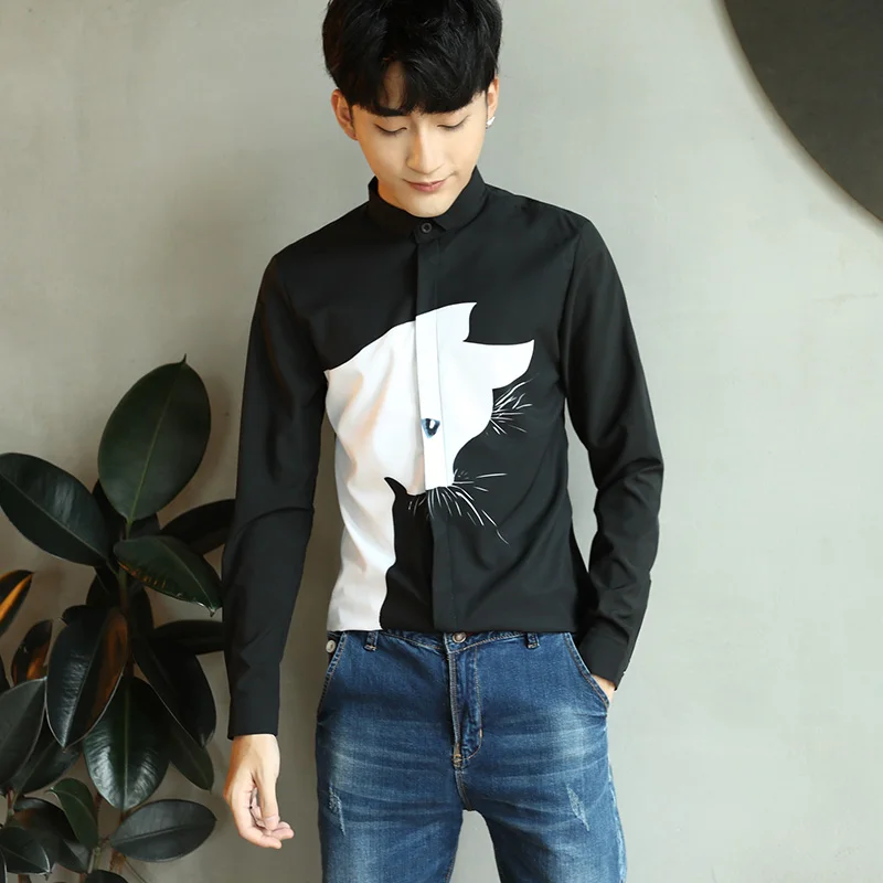 Осенняя одежда для ночных клубов с принтом кошки черно-белая l. | Мужская