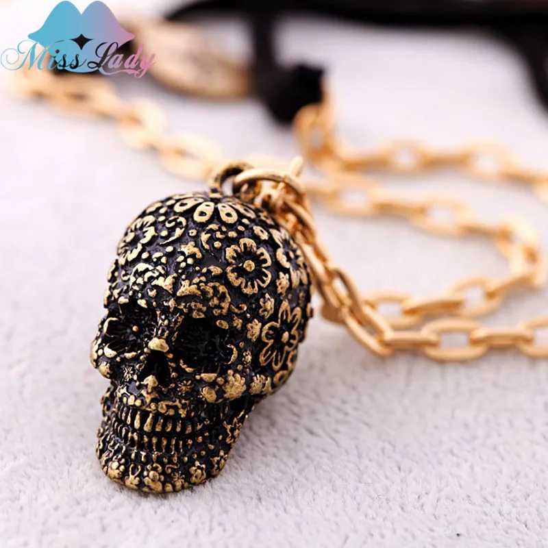 Женский ретро кулон Miss Lady Punk с готическим черепом скелета для мужчин с винтажными цветочными кубическими циркониевыми украшениями MLXL0101.