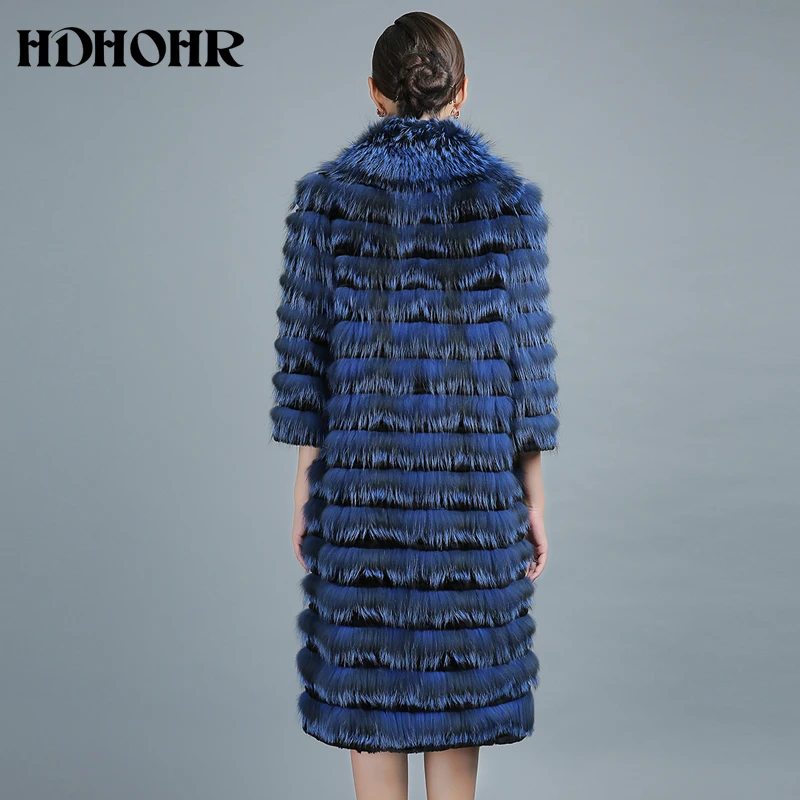 HDHOHR Новинка 100% натуральное меховое пальто из серебристой лисы Зимние