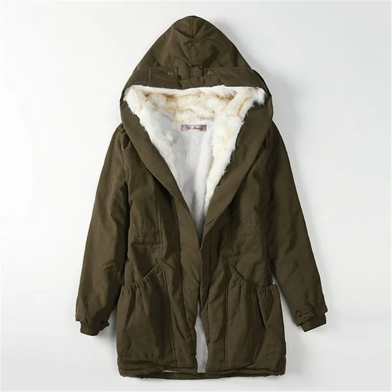 army green Однотонные меховые парки mujer, хлопковая стеганая куртка с капюшоном, зимнее пальто для женщин, Повседневная парка для женщин, женская зимняя куртка TT1562 - Цвет: army green