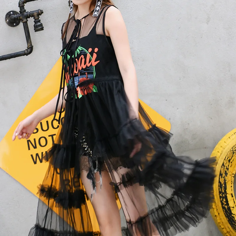 2017 выдалбливать Summer Танк Твердые Color платья женские милые прозрачные марлевые