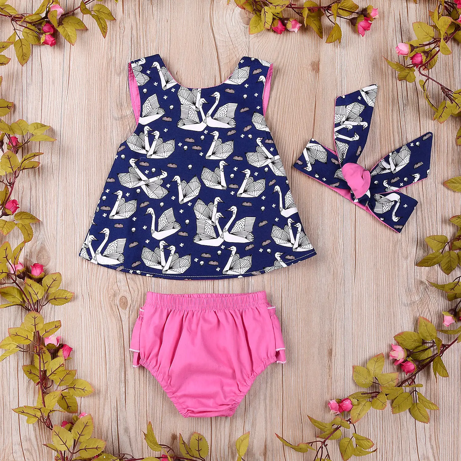 3PCS Clothes Newborn Baby Girls Kids Swan Romper Tops+Tutu Shorts Pants Outfits | Мать и ребенок