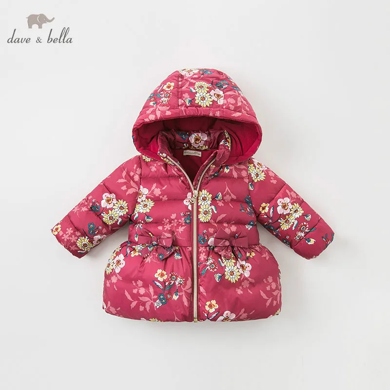 DBA7957 dave bella зимнее пальто с капюшоном и цветочным рисунком для маленьких девочек