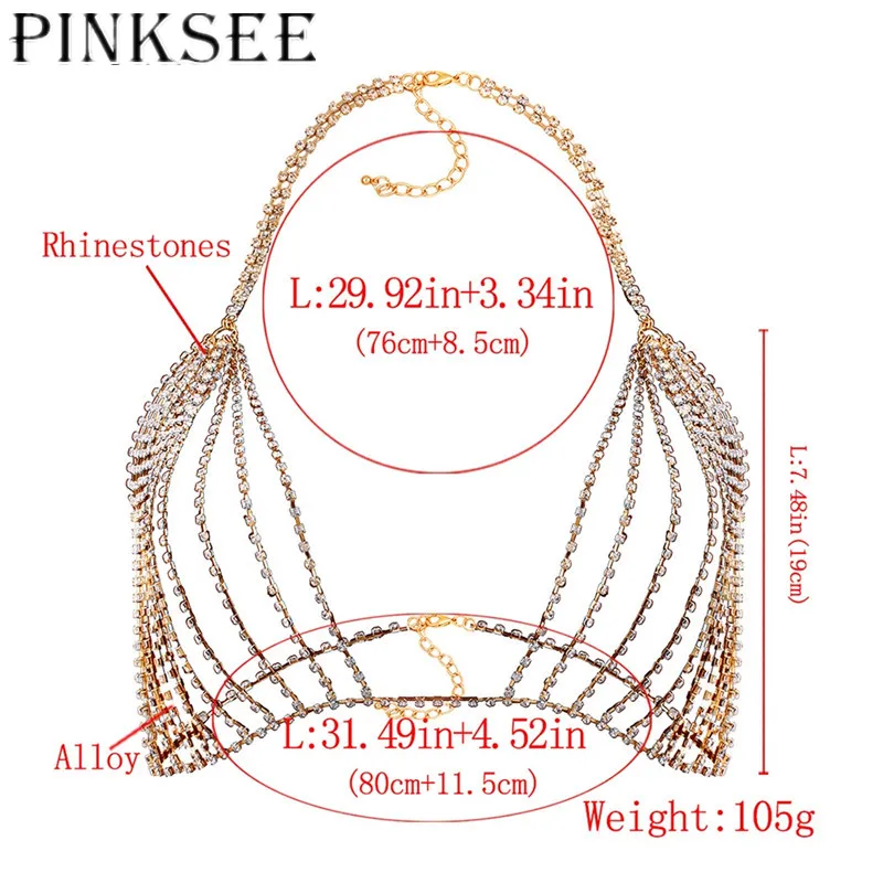 Цепочка для тела PINKSEE Стразы с кисточками сексуальные пляжные золотистые