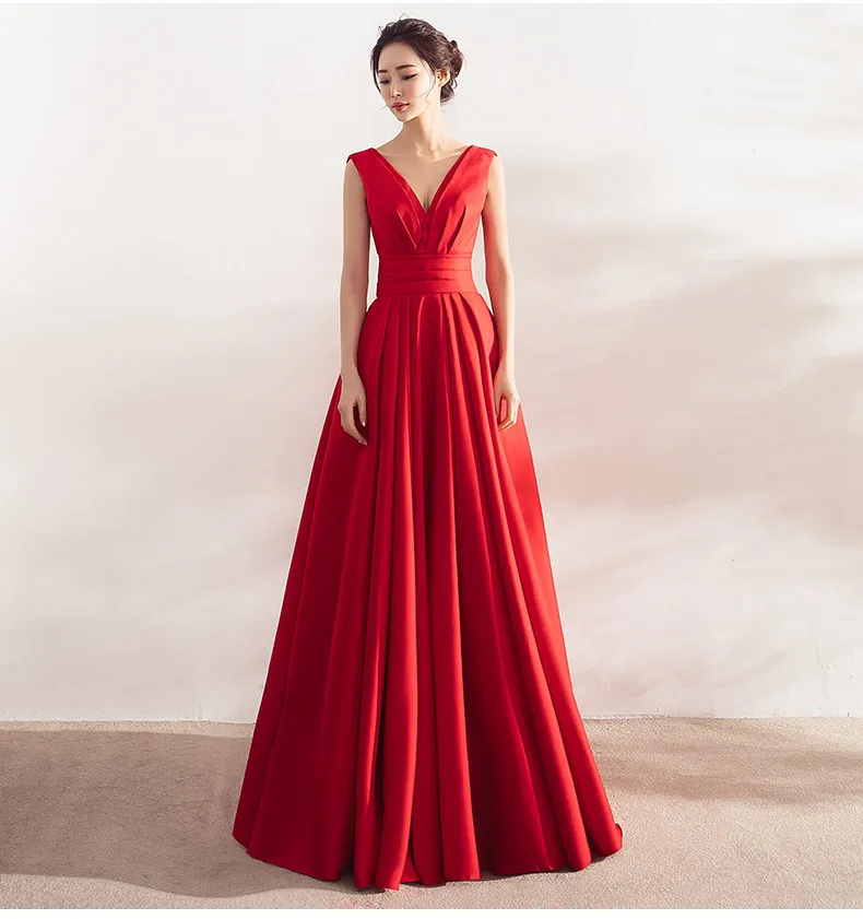 Халат розового demoiselle d'honneur2019 Новое атласное сексуальное с v-образным вырезом розовый красное платье подружки невесты с длинными vestido boda mujer invitada