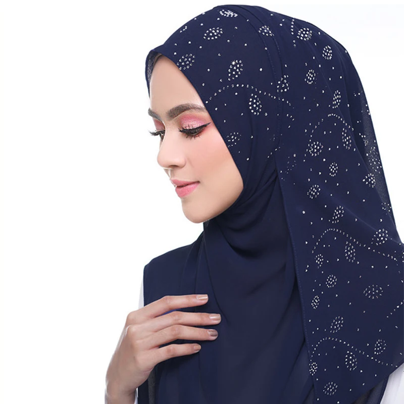 

MANYUE-CO жемчужные пузырьки шифоновый хиджаб шарф с алмазными шпильками простые женские шарфы повязка на голову шали накидки мусульманский хи...