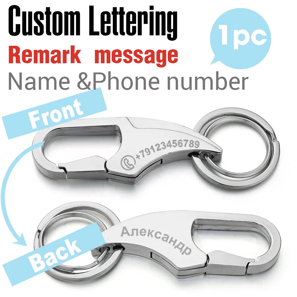 Two Side Engrave Custom Lettering Keychains Metal Waist Hanged Keyrings Engrave Name Number Customized Logo Key Chain Car Personalized Men K387C - Цвет: Two Side Engrave