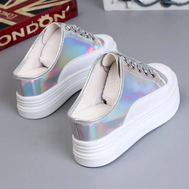 Женские кроссовки; повседневная обувь на платформе; zapatillas mujer; женская обувь на плоской подошве; женская обувь на танкетке с лазерным украшением; обувь на высоком каблуке 8 см; A11-14