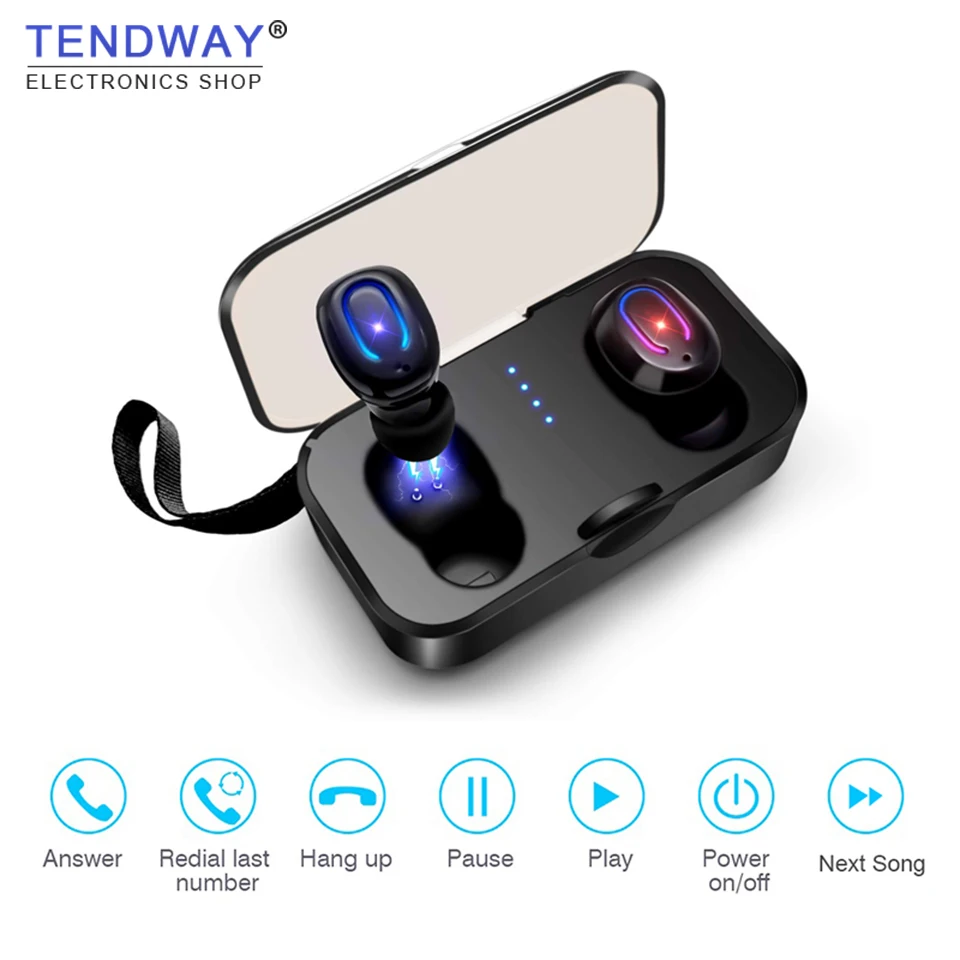Tendway Bluetooth 5 0 наушники TWS беспроводные мини стерео с глубокими басами зарядкой